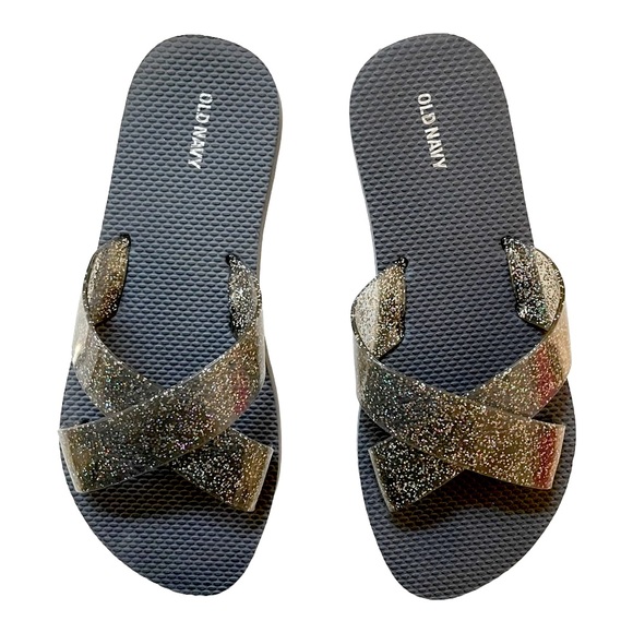 NWOT Old Navy Glitter Jelly Criss Cross Strap Slide Sandals | Dark Gray - Picture 1 of 4